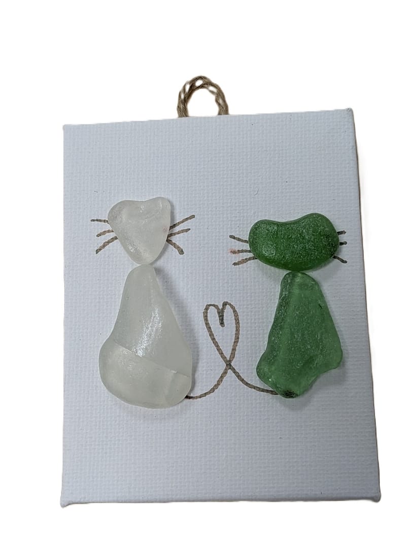 Sea Glass Cats with Hanging Loop