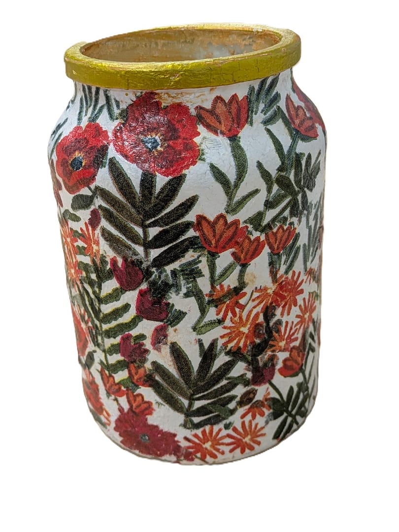 Decretive Red & Orange Flower Jar